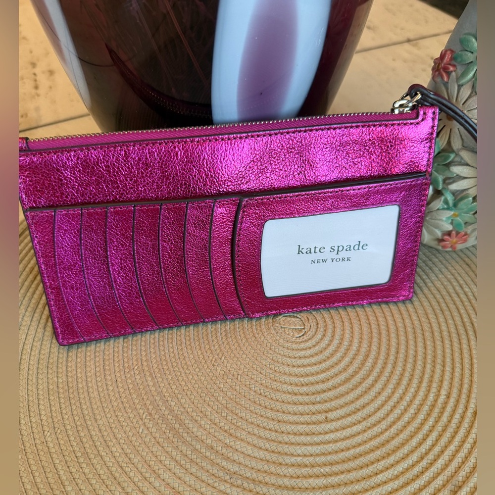 NWT Kate spade Metallic Hot Pink Small Wristlet with exterior card Id Slot - Picture 3 of 15
